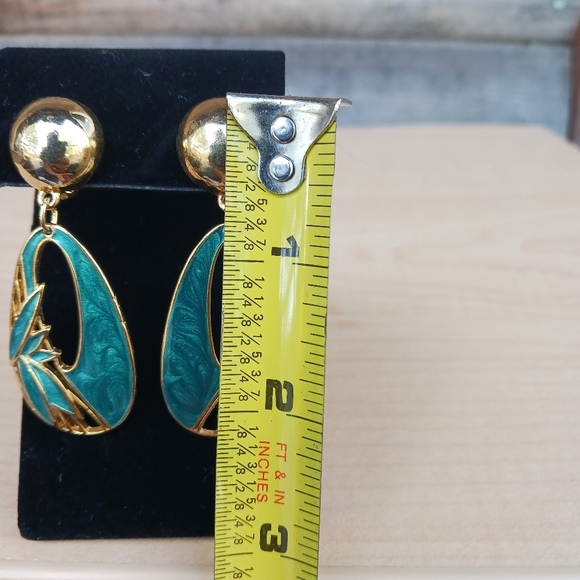 Vintage Edgar Berebi Signed Gold Tone Blue Enamel Dangle Earrings Clip On - Picture 4 of 6